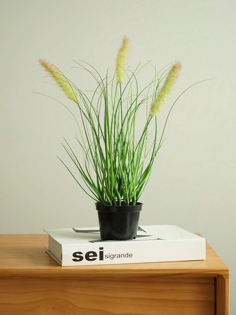 1 Potted Artificial Bristlegrass, Sunflower & Butterfly Grass Mini Plants With Black Pots. Plastic Faux Greenery For Home, Indoor Spaces, Office, Dining Table, Farmhouse Courtyard And Bathroom Decor. - Multicolor - View 1