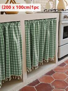 1PC American Country Style Green & White Plaid Half Curtain, Cabinet Curtain, Room Divider, Small Window Decor, Lightweight Translucent Non-Transparent, Suitable For Living Room, Balcony, Bay Window, Door & Window Home Decoration - Green - View 9