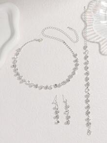 Set di gioielli di lusso leggero da 4 pezzi con strass, collana, orecchini e braccialetto raffinati, adatto per donne, uso quotidiano, pendolarismo, matrimonio, festa, regalo, accessori eleganti e versatili di alta qualità - Multicolore - Visualizzare 3
