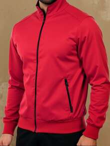 Latest Release Bomber Jacket With Zipper For Men - 紅色 - 查看 2