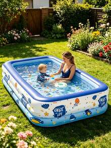 Children's Ocean Cartoon Rectangular Swimming Pool, Portable Indoor/Outdoor Baby Bath Tub, Suitable For Toddlers Summer Water Play, Foldable Water Play Accessory - Blue Dream Pool - View 5