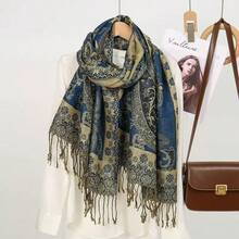 1pc Women's Multicolor Vintage Paisley Floral Jacquard Pattern Bohemian Style Long Tassel Windproof Shawl Scarf, Suitable For Daily Outings, Sun Protection, Travel And Bohemian Style Photo Shoots, Classic Popular Cashew Print Tassel Long Scarf, Elegant Women's Shawl - Multicolor - View 3
