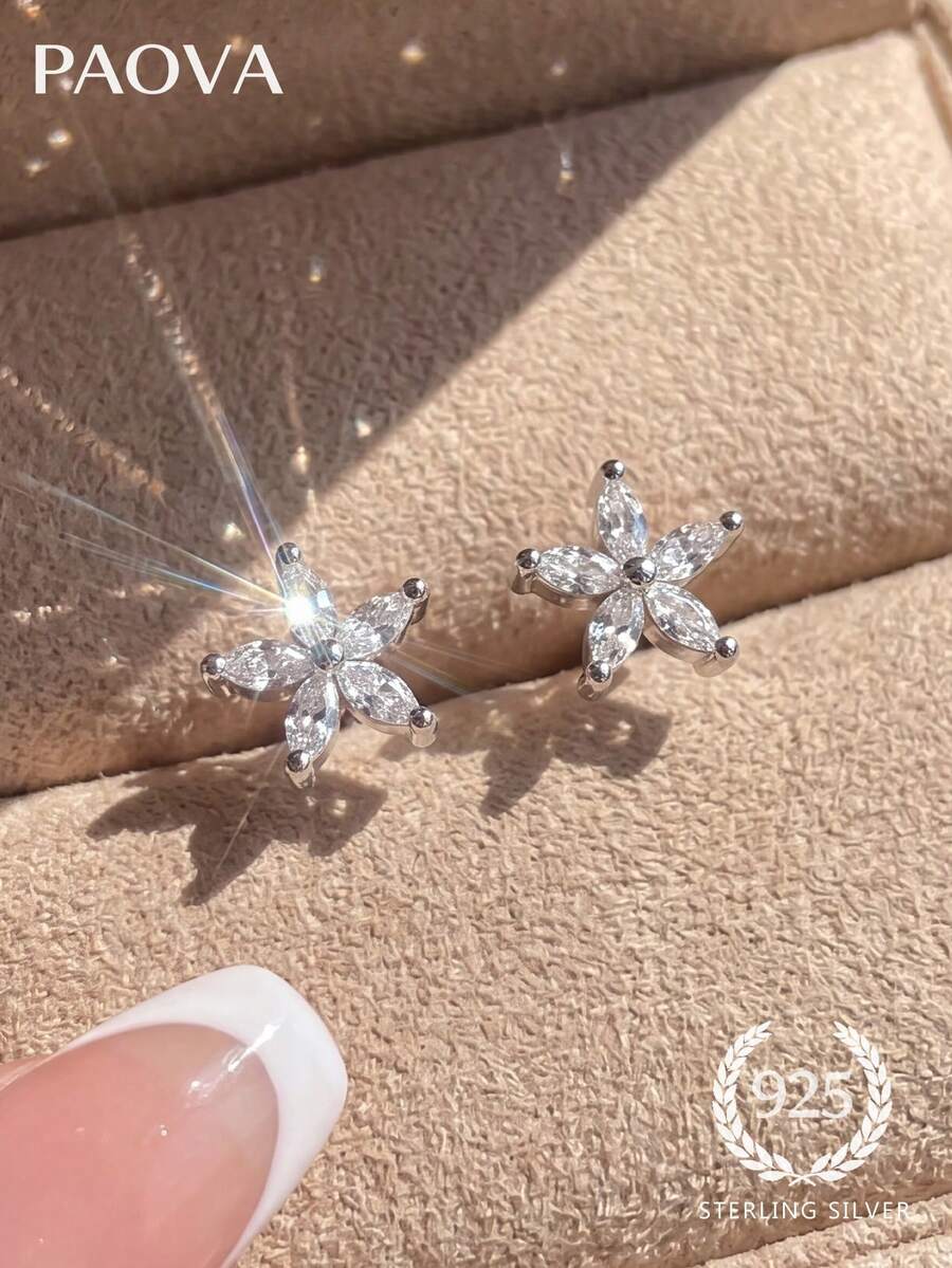 1 Pair Women's Elegant Unique Zirconia Platinum Jewelry, Exquisite Jewelry, Suitable For Anniversary Birthday Gift - Silver - View 1