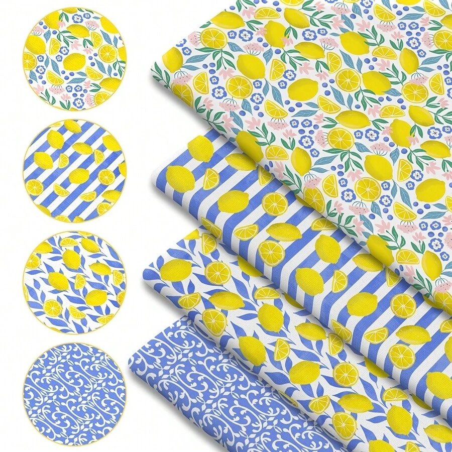 1pc Lemon Print Fabric - 59 X 19.68 Inches (150 X 50 Cm) Pre-Cut Polyester Fabric With Fresh Lemon Floral Patterns - Suitable For DIY Sewing, Scrapbooking, Tablecloths And Crafts - Lemon - View 1