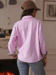 Striped Polyester Versatile Shirt For Home And Daily Wear - Pink - View 5