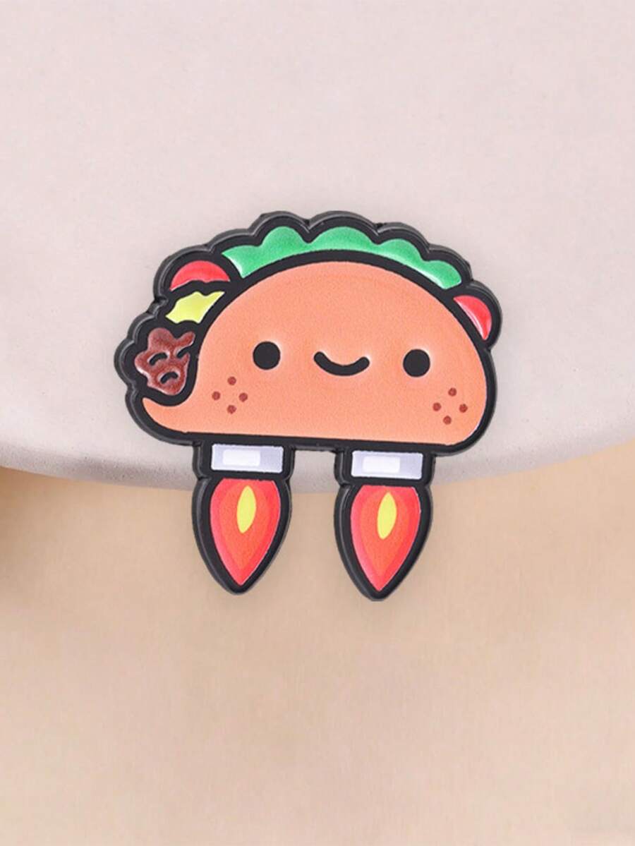 Rocket Flying Taco Enamel Pin, Cute Cartoon Mexican Food Brooch