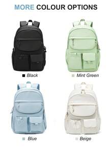 Zaino scolastico leggero per adolescenti, adatto per laptop da 14 pollici, zaino carino di colore unito per studenti, zaino per laptop resistente, tessuto in nylon impermeabile, resistente all'usura e alle pieghe, spallacci imbottiti e larghi per un uso prolungato senza pressione sulle spalle; design multistrato con più scomparti, tasca frontale con cerniera, tasche laterali per bottiglie d'acqua, adatto per uso scolastico quotidiano, brevi viaggi e pendolarismo - Multicolore - Visualizzare 8