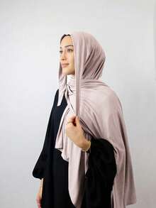 1 Stück Jersey-Hijab zum Binden, weich, atmungsaktiv und pillingfrei – bequemer muslimischer Kopftuch für den Alltag, für alle Jahreszeiten - hellbeige - Übersicht 1