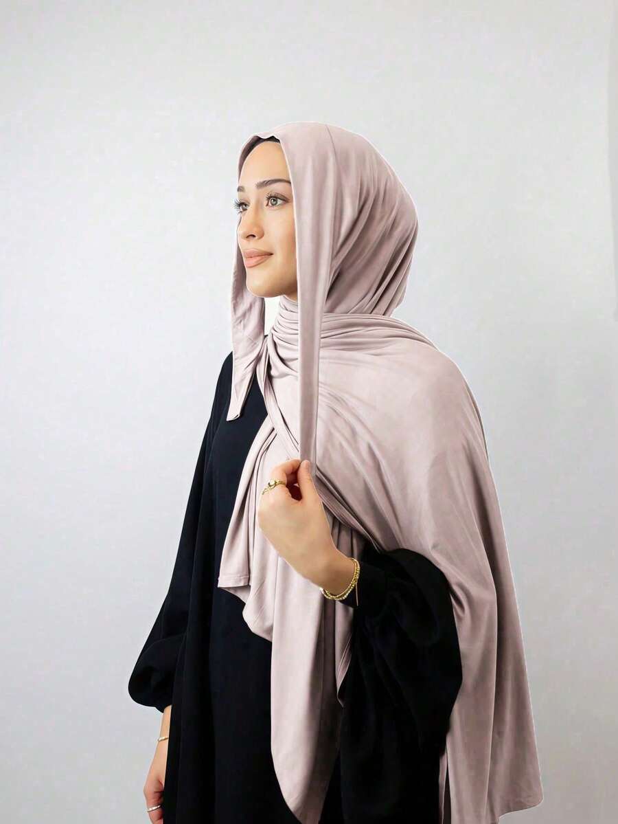 1 Stück Jersey-Hijab zum Binden, weich, atmungsaktiv und pillingfrei – bequemer muslimischer Kopftuch für den Alltag, für alle Jahreszeiten - hellbeige - Übersicht 1