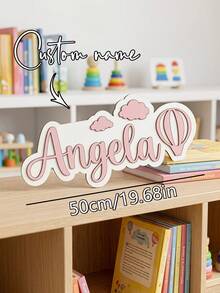Personalized Name Butterfly Double-Sided Nameplate, Pink & White Striped Design, Baby Birthday, Children's Room, Nursery Wall Decor - Black - View 3