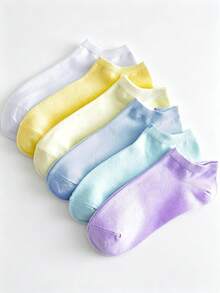 1/6 Pair [Random Style] Cute Candy Colored Short Socks For Women, Spring/Summer Low-Cut Shallow Socks, Fresh And Versatile, Ins Style All-Match Short Socks, Comfortable And Breathable, Fashionable Women's Socks, Suitable For Various Lifestyle Scenarios (Daily, Casual, Sports) - Multicolor - View 5