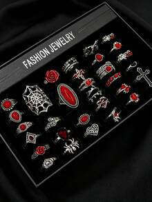 15 buah Cincin Paduan Logam Bertatahkan Batu Turkuois Buatan, Cincin Pasangan Gaya Campuran Bohemian Vintage, Aksesori Jari untuk Pesta & Pemakaian Sehari-hari, Hadiah Perhiasan Fashion, Pengiriman Acak - 15 cincin Bohemian acak - View 8