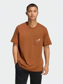 Adidas Men's M COFFEE PKT Knit Collarless Short Sleeve T-Shirt TKB4842 - Brown - View 1