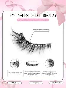 Asiteo 3 Pairs Cat Eye Transparent Stem 3/4 Segment False Eyelashes, Natural Fluffy Short Lash Extensions, Suitable For Daily Makeup, Commuter Makeup, Beginner Friendly - Black - View 7