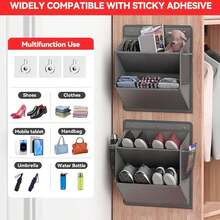 Yosoo Gear Organizador de Zapatos Colgantes, Rejilla de Almacenamiento de Tela Oxford de 2 Niveles con Ganchos Adhesivos para Accesorios para el Gabinete de Pared (Gris) - Negro - Ver 2