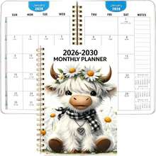 2026-2030 Calendar - 5-Year Calendar From January 2026 To December 2030, Cartoon Highland Cow Theme Cover Design, Annual Calendar Planner, Monthly Tabs, 60-Month Calendar, 5.5" X 8.3" School Supplies - Multicolor - View 2