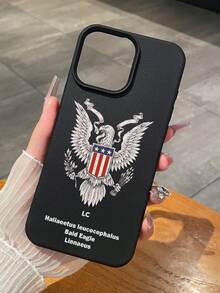 1pc American Bald Eagle Emblem Print Matte Black Faux Leather Phone Case, Patriotic Eagle Design With Shield And Stars, Printed With "Bald Eagle Linnaeus" Scientific Name, Scratch-Resistant And Shockproof, Suitable For Daily Use, Also A Great Gift For Independence Day, July 4th National Day, National Celebrations And Bird Enthusiasts - Black - View 4