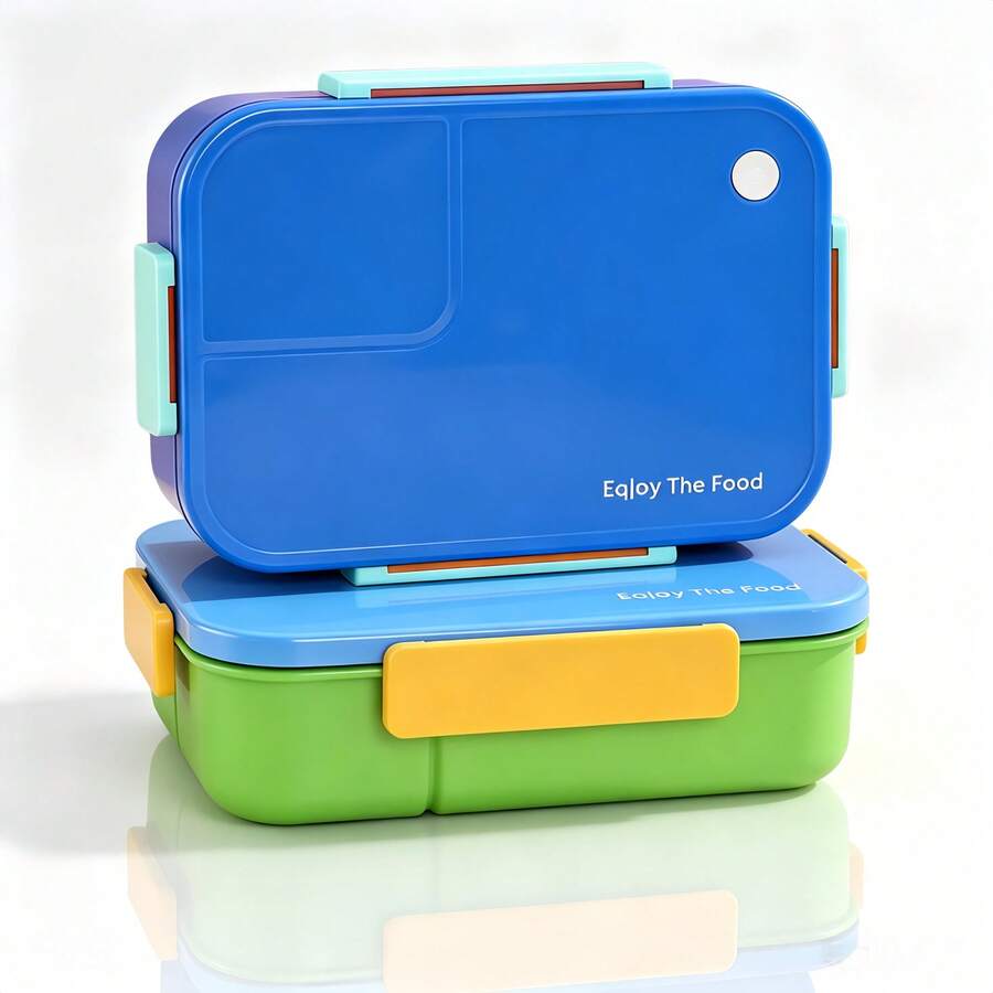 Adult Bento Lunch Box With Utensils, 3-Compartment Meal Box, Microwave , Easy To Clean, Suitable For Office Workers And Students - Multicolor - View 1