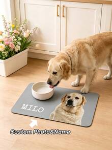 1PC Personalized Pet Food Mat, Custom Dog Or Cat Photo&Name Placemat,Feeding Mat, Cute New Puppy Gift,Pet Bowl Mat For Food & Water,Perfect Gift For Birthday, Anniversary, Valentine's Day, Christmas - Multicolor - View 2