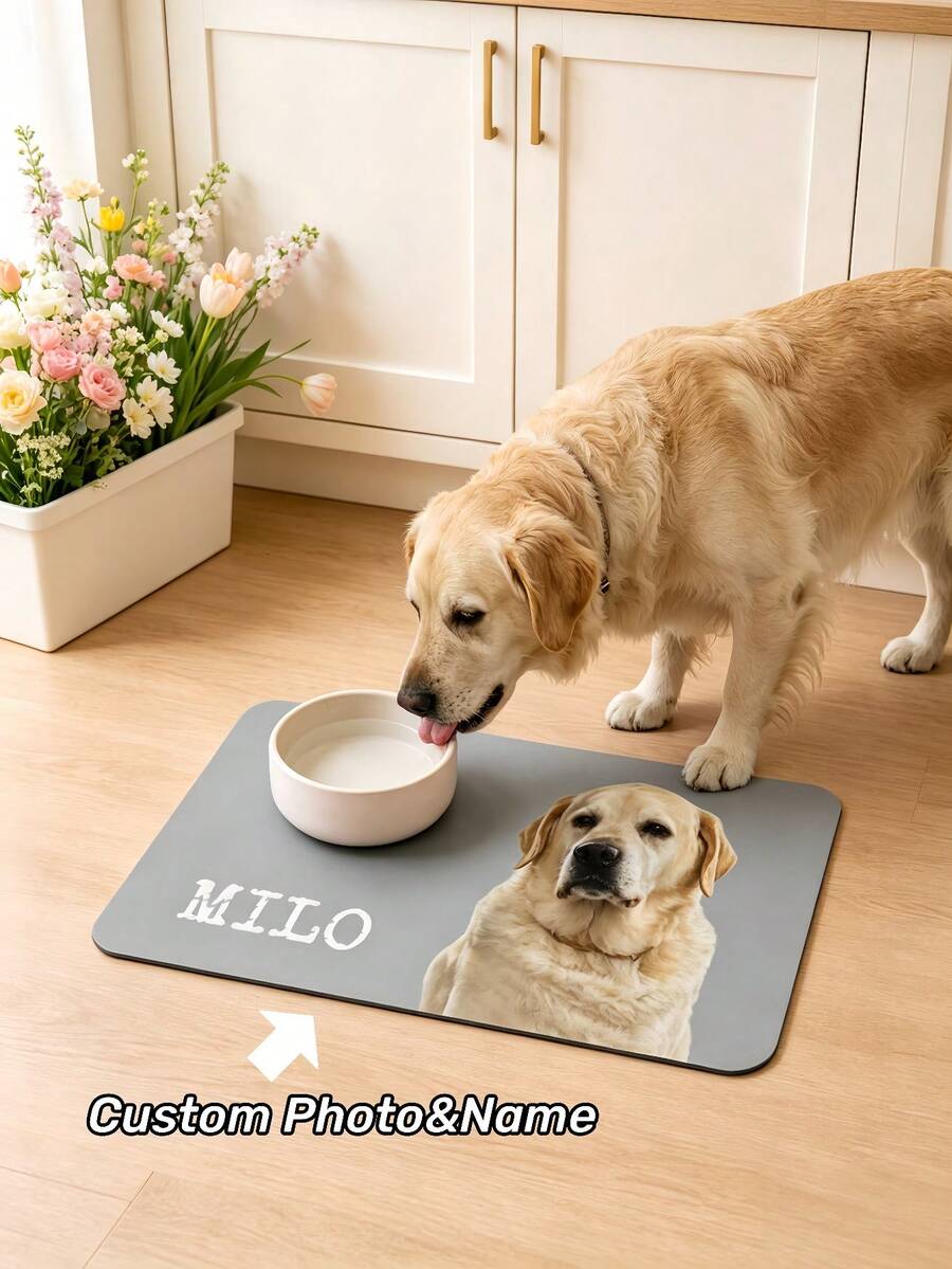 1PC Personalized Pet Food Mat, Custom Dog Or Cat Photo&Name Placemat,Feeding Mat, Cute New Puppy Gift,Pet Bowl Mat For Food & Water,Perfect Gift For Birthday, Anniversary, Valentine's Day, Christmas