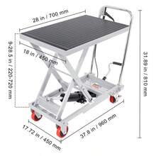 Hydraulic Lift Table Cart, 500lbs Capacity 28.5" Lifting Height, Manual Single Scissor Lift Table With 4 Wheels And Non-Slip Pad, Hydraulic Scissor Cart For Material Handling, Gray-XY789103 - Default - View 2