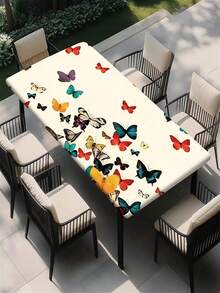 1pc Fashionable American Butterfly Print Outdoor Tablecloth, Polyester Waterproof Tablecloth, Suitable For Restaurant Cafe Outdoor Picnic Gathering Outing Tabletop Decoration Table Cover, Spring Summer Outdoor Garden Table Dust Cover - A - View 5