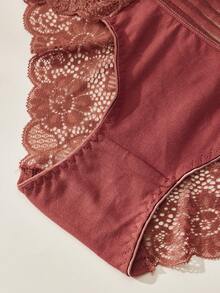 FOVTY 4pcs/Set Plus Size Women's Satin Lace High Waist Shorts, Elegant Fashionable Comfortable Versatile Panties, Suitable For Daily Wear And Home Leisure - Multicolor - View 4