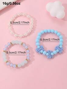 3pcs/Set Girls Cartoon Bow Colorful Beads Beaded Bracelet Set Combination Suitable For Daily Decoration - Multicolor - View 7