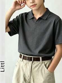 Boys' Teen Student Casual Solid Color Crew Neck Pullover Knit Ribbed Short Sleeve T-Shirt Spring/Summer Top - Dark Grey - View 2