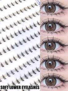 200 piezas de pestañas inferiores de racimo individual, pequeñas pestañas de cola puntiaguda en forma de media luna de dibujos animados con tallo transparente, suaves y cómodas de visón sintético, estilo muñeca dulce, pestañas de cosplay coreano y japonés - Ver 2