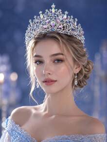 KOVLYNE 1Pc Luxury Gold Aurora Crystal Tiara Crown For Women, Iridescent Rhinestone Princess Headpiece For Wedding, Prom, Birthday & Pageant - Multicolor - View 2