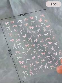 1pc Ballet Style Pink & White Mini Bow Self-Adhesive DIY Phone Case Earphone Case Decoration Sticker Water Bottle Laptop Luggage Ribbon Bow Embellishment Decal Waterproof No-Trace Sticker - Pink Ribbon Bow - View 6