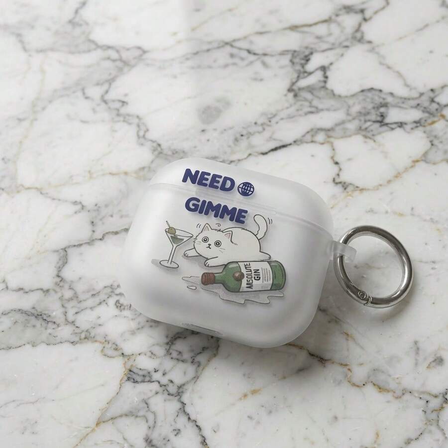 Drinking Cat Transparent Protective Case Compatible With AirPods 2/3/Pro/Pro 2/Pro 3/ 4 - Translucent White - View 1