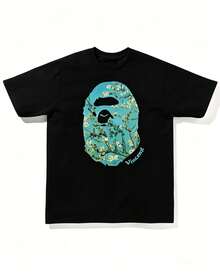 BBA.P.E Design Herren-T-Shirt – ein lässiges, weißes Kurzarm-T-Shirt mit Affenmotiv, atmungsaktivem Rundhalsausschnitt und lockerer Passform - Schwarz - Übersicht 9