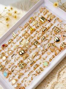 Juego de 15 anillos de mujer con formas geométricas, estilo mixto elegante y de lujo, anillos de dedo de varias piezas para fiesta, boda, uso diario, regalo de joyería de moda, envío aleatorio - 15 anillos punk al azar - Ver 12