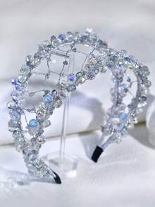 1pc Fashion Elegant Pearl Rhinestone Flower Bridal Headpiece Accessory, Suitable For Wedding Party Runway Stage Performance Women Hair Accessory Graduation Gift - Silver - View 14