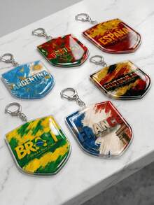 1pc/6style 2026 World Cup Themed Soccer National Team Shield Acrylic Keychain, Argentina, Portugal, Brazil, France, Germany, Spain Fan Exclusive Merchandise, Creative Sports Style Backpack Pendant, Car Rearview Mirror Ornament, Creative Gift For Boyfriend/Brother, Tournament Celebration Souvenir Phone Accessory - Multicolor - View 2
