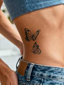 Herbal Juice Semi-Permanent Tattoo Sticker Y2K Butterfly Pattern 1-2 Weeks Non-Fading Non-Reflective Suitable For Wrist Ankle Shoulder Neck Collarbone Body Skin Waterproof Realistic Tattoo Sticker 1pc/Pack - Blue - View 3