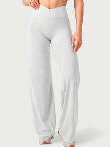 High Waist Solid Color Soft Summer Tummy Control Non-See-Through Yoga Outdoor Casual Pants - Light Grey - View 6