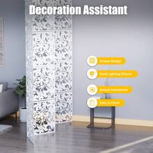 12Pcs Hanging Room Divider, White Foldable Square Partition Panels With Connecting Rings, Anti-Scratch Privacy Screen, For Living Room Bedroom Bar Hallway - White - View 5
