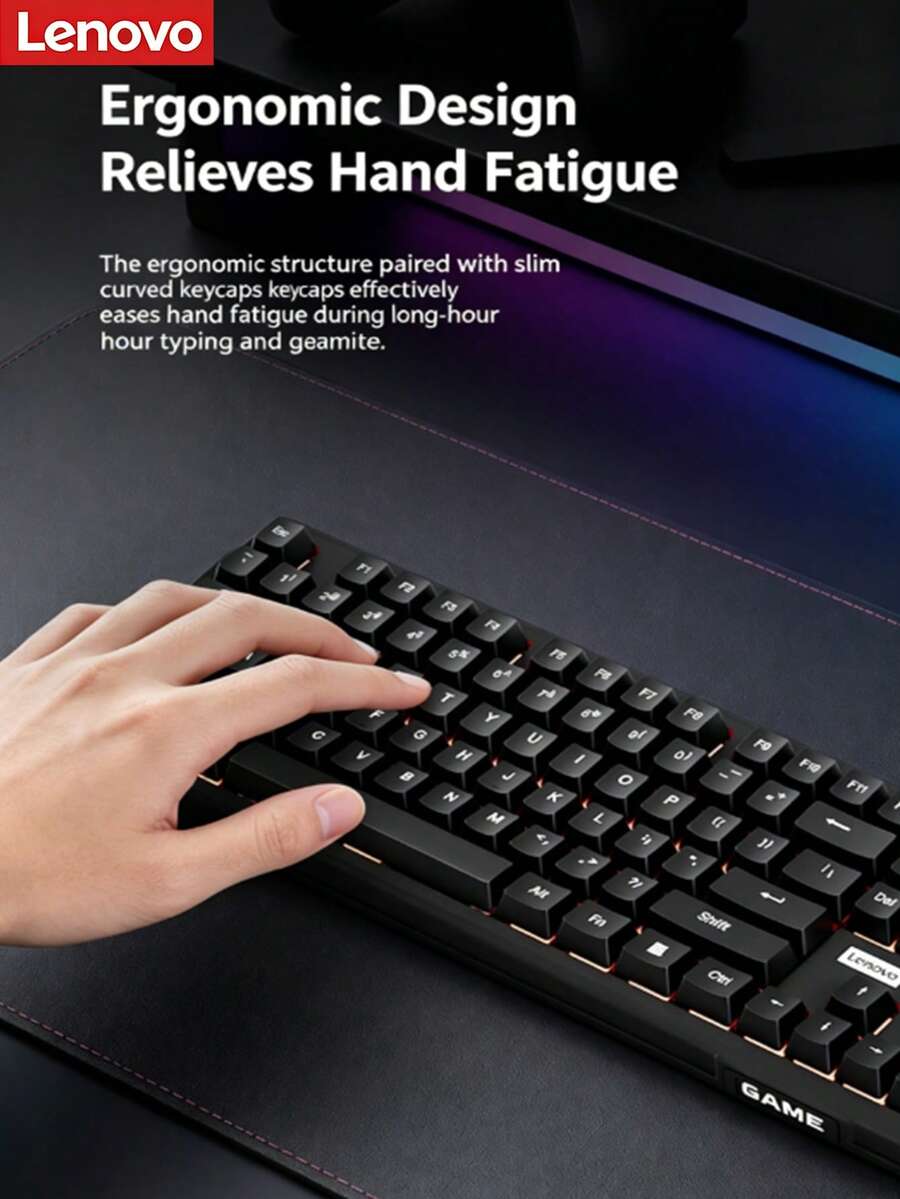 Lenovo M300 機械式有線鍵盤 人體工學 104 鍵設計，讓打字更輕鬆，遊戲鍵盤 有線 USB 辦公電腦筆電通用設備 薄膜鍵盤，更靈敏、速度更快 - 查看 1