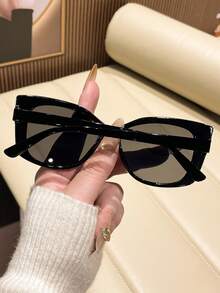 1 Pair Fashion Y2K Round Frame Cute Retro Sports Fashion Glasses, Suitable For Women's Daily Wear, Beach Accessory - Black - View 3