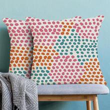 Hot Pink Polka Dot Pillow Covers 18x18 Inch Set Of 2 Orange Teal Outdoor Decor Throw Pillows For Couch Modern Boho Watercolor Aesthetic Decorative Cushion Cases For Home Sofa Bed Decorations - 粉橙藍綠色波點圖案 18吋x18吋(2個裝) - 查看 3
