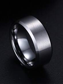 1pc Fashion Men's 8mm Wide Stainless Steel Plain Matte Ring - Silver - View 8