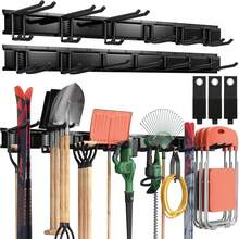 LBT 66" Garage Tool Organizer Wall Mount - 720lbs Garden Tool Organizer With Adjustable Hooks, Heavy Duty Metal Garage Storage Rack, Anti-Rust Shed Rack Holder Hanging Rake Broom Mower Snowboard - 99inch - View 8