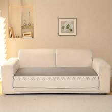 1pc Feather Embroidery Quilted Couch Cover, Sofa Couch Cover, Feather Embroidered Quilted Detail Sofa Towel,Backrest And Armrest Not Included - Grey - View 20