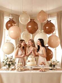 27pcs Bohemian Neutral Color 4D Foil Balloon Set, Cream Beige Khaki Giant Round Foil Balloons With Satin Ribbon, 22 Inch Ceiling Decoration, Suitable For Anniversary Birthday Wedding Holiday Party Decor - Multicolor - View 3