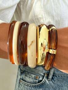 1/4/6pcs Vintage Coin Style Geometric Bangle Bracelet Set, CCB & Resin Material, Oversized Elegant Accessories Suitable For Daily Wear, Dates, Parties, Birthdays - Multicolor - View 2