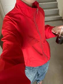 女款休閒短版夾克 紅色 時尚立領 通勤度假 學院風 寬鬆顯瘦 百搭外套 - 紅色 - 查看 4