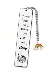 Stainless Steel Bookmark, "Thank You For Being Part Of My Story" Engraved Metal Bookmark With Book Charm Chain, Teacher Appreciation Gift - Multicolor - View 3